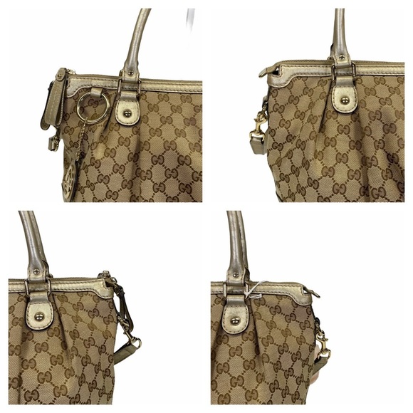 Authentic Gucci Crossbody bag GG canvas Beige handbag used good condition vint - Picture 13 of 14